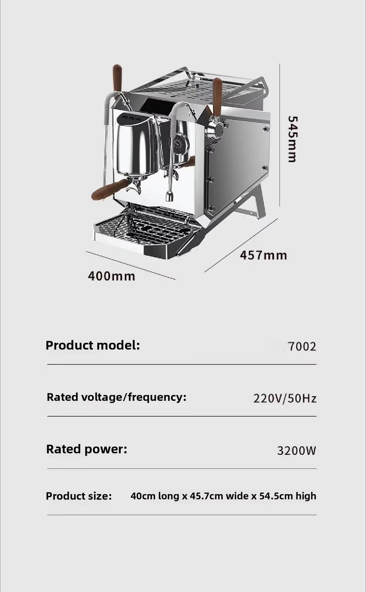 

2026 New Stylish Electric Mirror Finish Commercial Coffee Machine with Adjustable Pre-infusion Time for Espresso
