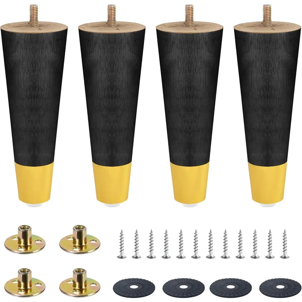 

6 Inch Solid Rubber Wood Furniture Legs Set of 4 - Heavy Duty Replacement Couch Legs & Sofa Feet for Bed, Cabinet, Ottoman - Fur