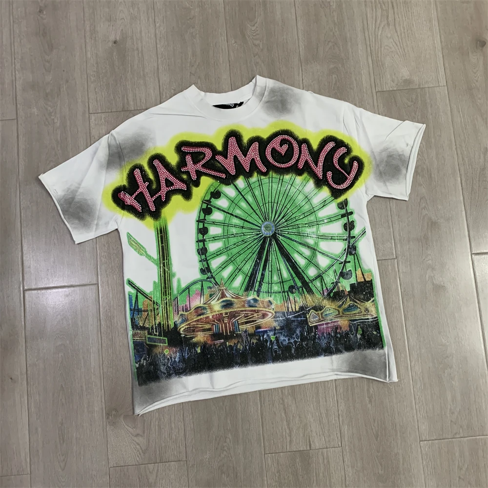 HARMONY Los Angeles Hot Stamping Urban Ferris Wheel Printing T-shirt T Shirt Men Women High Quality Tee Tops T-Shirt