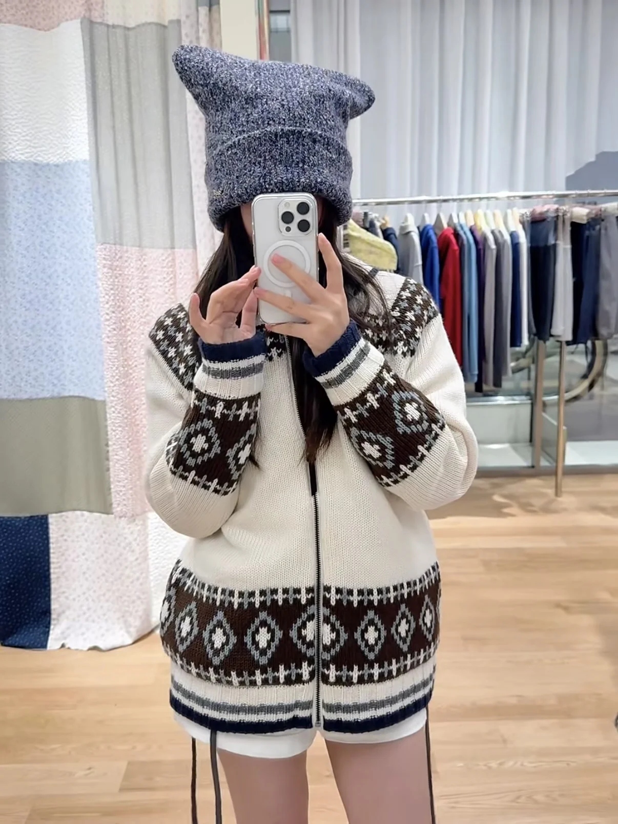 Smoid Golden Intelligence Coyseio Nordic Retro Knitted Sweater Jacket Zipper Embroidery Cute Cartoon Outerwear Women's Fashion