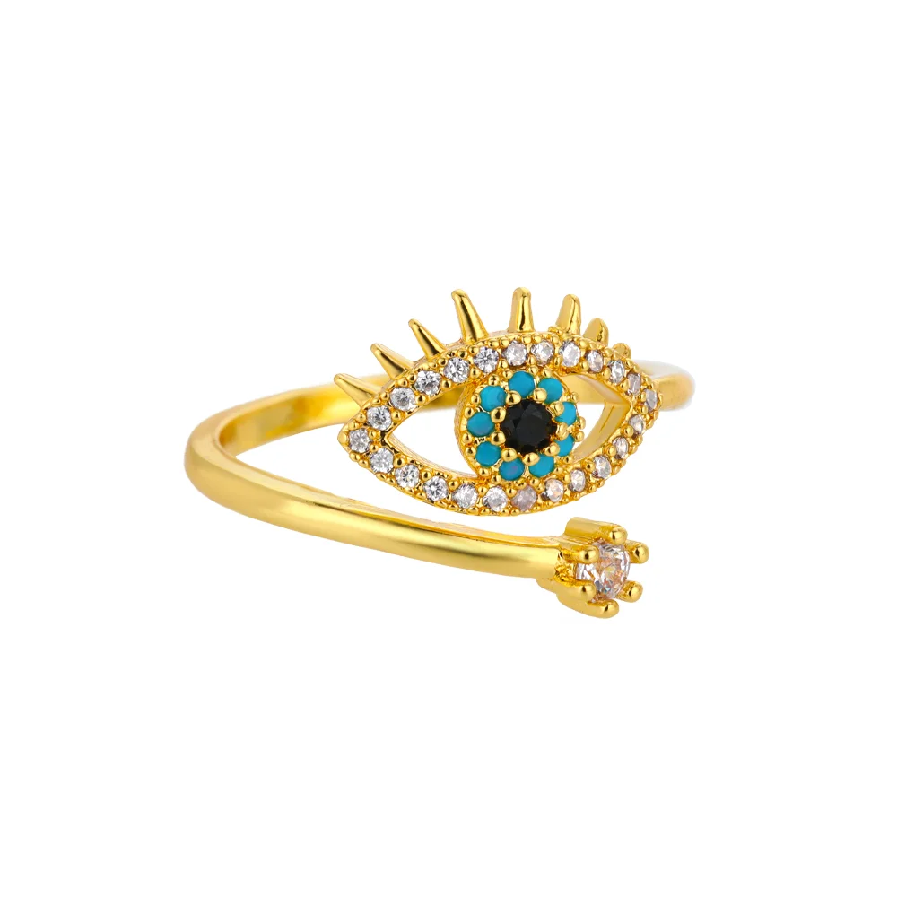 Women's Adjustable Gold Plated Zircon Evil Eye Ring
