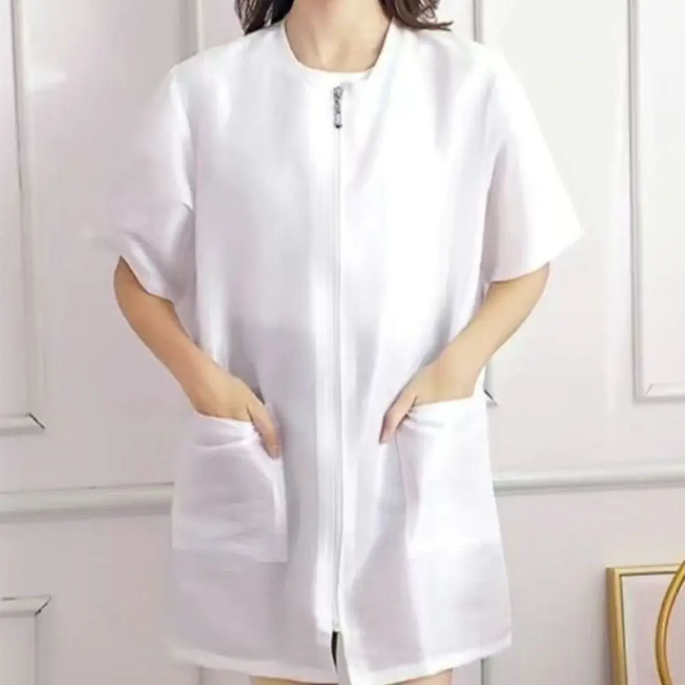 

Short/Long Sleeve Barber Shop Work Clothes Polyester Non-stick Hair Hairdresser Robe Easy Zippered Breathable