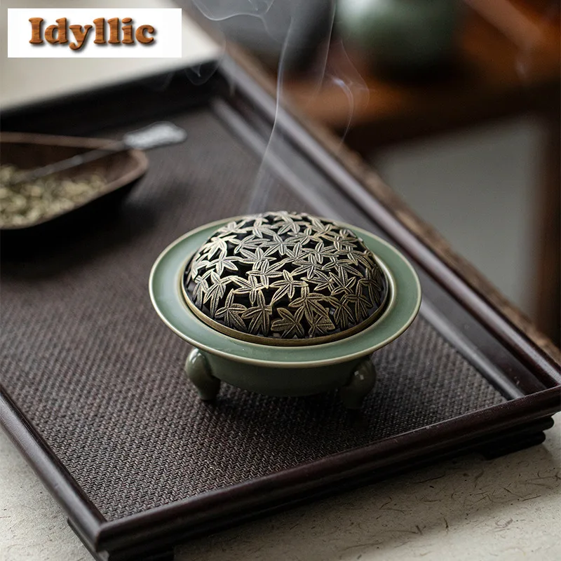 يوي فرن سيلادون السيراميك ترايبوديا حامل البخور نافورة الماء الديكور البخور المعلقات عزز مبخرة خدمات الشاي الحرفية