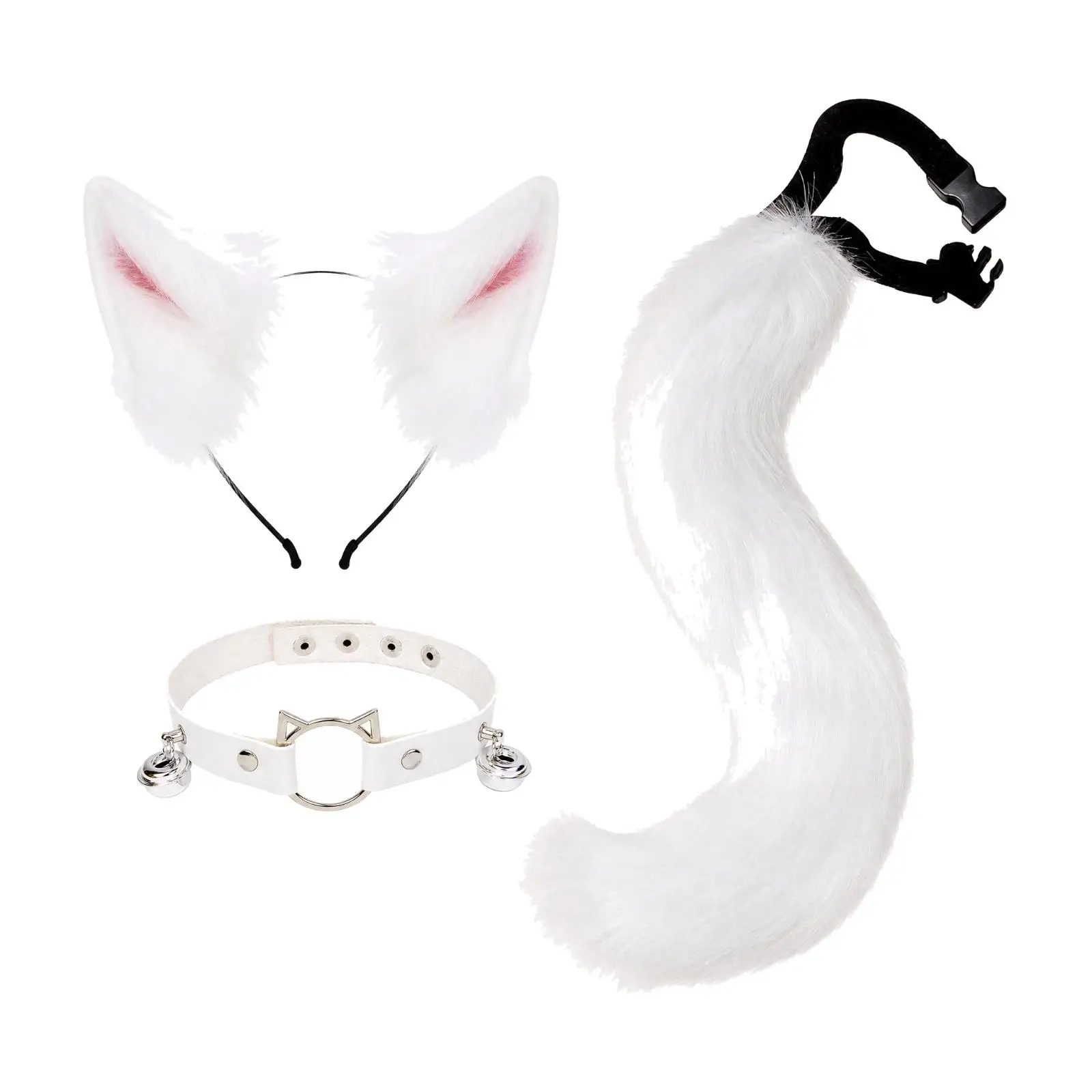 Adjustable Cat Ear Hairband with Bell and Furry Tail for Cosplay Costume Set Anime Events