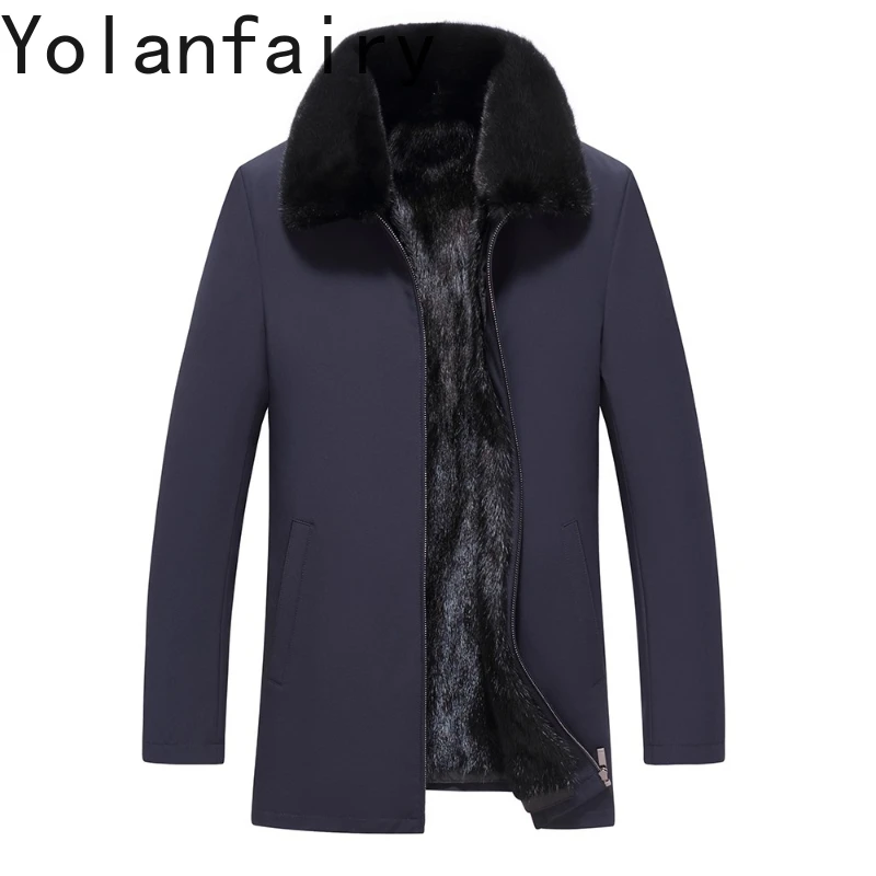 

YOLANFAIRY Real Fur Coat Man Mink Jacket Luxury Detachable Whole Mink Fur Liner Coats Mid-length Winter Warm Natural Fur Parkas