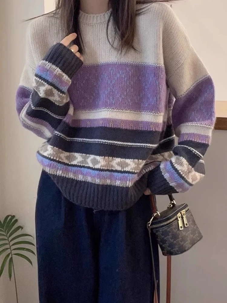 

Моющийся простой круглый пуловер Ne, свитер Camere, осень-зима, новый полосатый дизайн, базовый слой, верхняя женская одежда