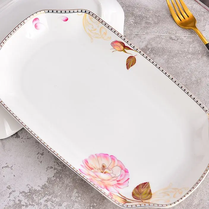 Ceramic Fish Steaming Plate Ziyu Dish Dinner Plate Household Put Fish Plate Baking Tray Rectangular Plate Large Sized Creative