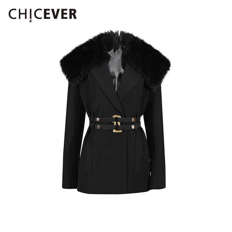 

CHICEVER Black Spliced Sashes Jacket Female Lapel Long Sleeve Loose Streetwear Women's Jackets Autumn Fashion New Style Clothing