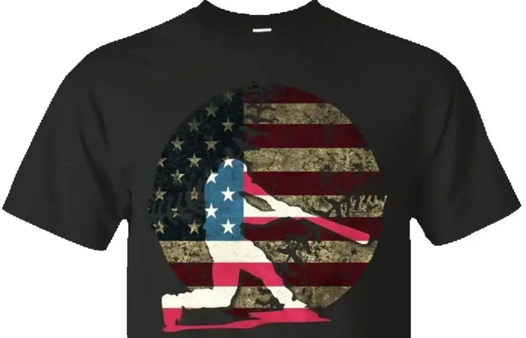 

Senior retro baseball batter American flag T-shirt. Cotton short sleeve O-neck men's T-shirt new S-3XL