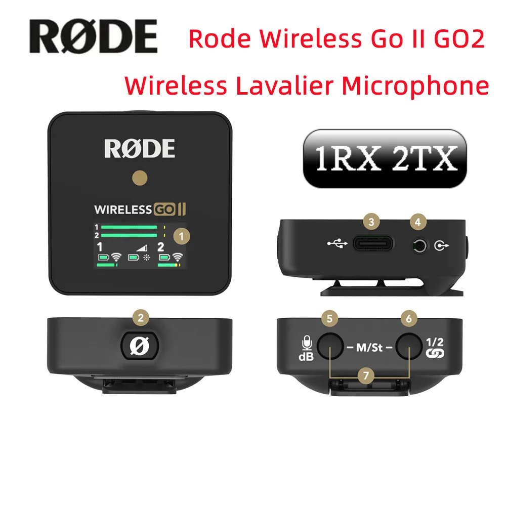 

Rode Wireless Go II GO2 Wireless Lavalier Dual Channel Mic RX 2TX Transmission Microphone Accessories for Phone DSLR Cameras