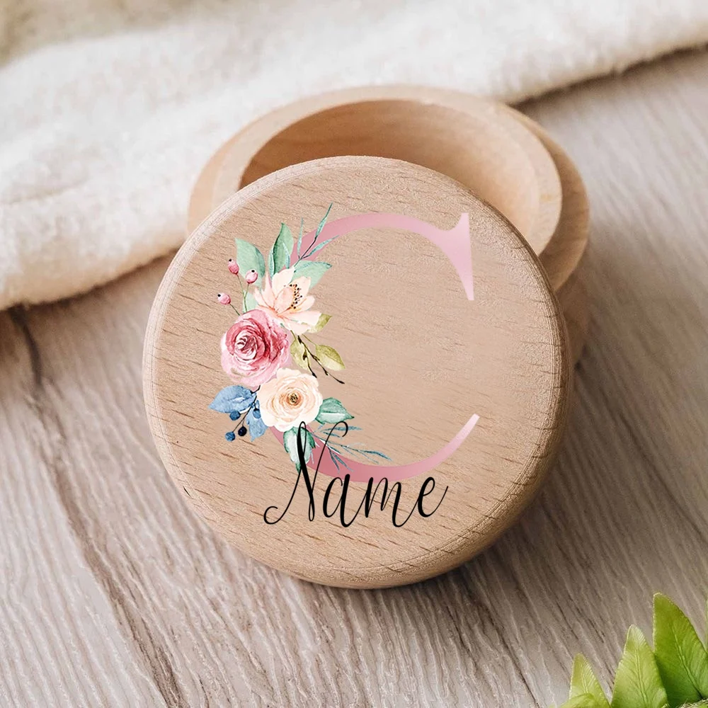 Personalised Letter with Name Baby Tooth Box Custom Girl Keepsake Teeth Umbilical Curl Hair Wooded Collect Case Baby Shower Gift