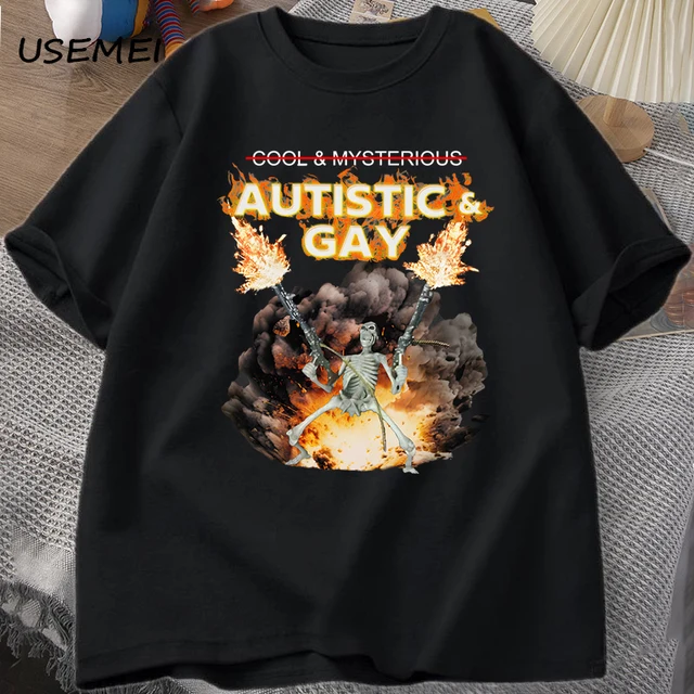 Autystyczny i gejowski szkielet eksplozja T Shirt rozpadany szkielet autyzm Meme T-Shirt bawełniane koszulki z krótkim rękawem Streetwear