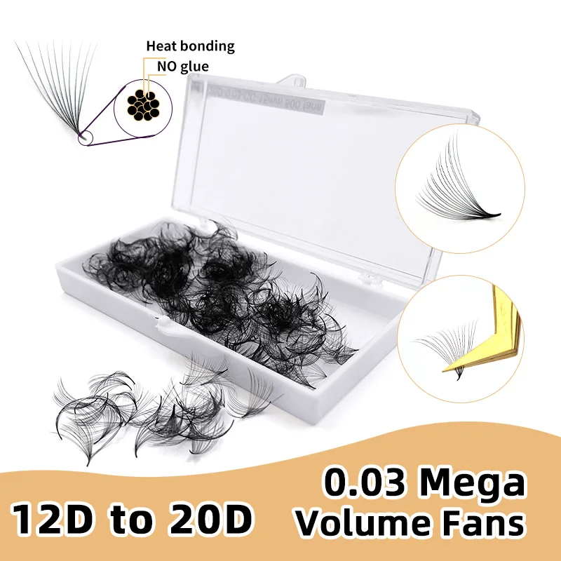 Handmade 12D to 20D Ultra Dark 500 Mega Volume Fans 0.03 Loose Promade Fans Russian Volume Lashes Mix Length Eyelash Extension