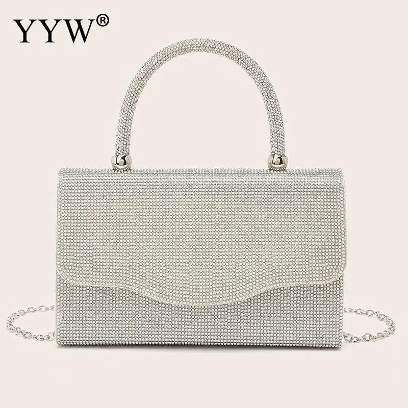 Glitter Rhinestone Clutch Handbag Top Handle Mini Tote Bag for Women Wedding Party Messenger Purse Chain Shoulder Ladies Bags