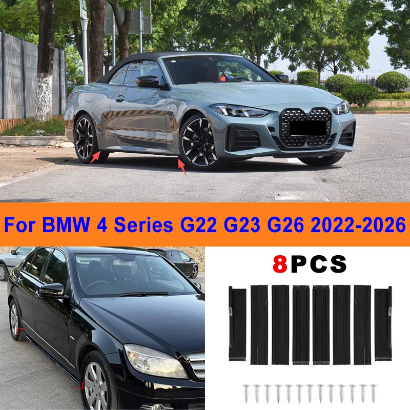 

8Pcs Extended Side Skirt Splitters For BMW 4 Series G22 G23 G26 2022-2026 2023 Sport Side Spoiler Bumper Lip Exterior Body Kit