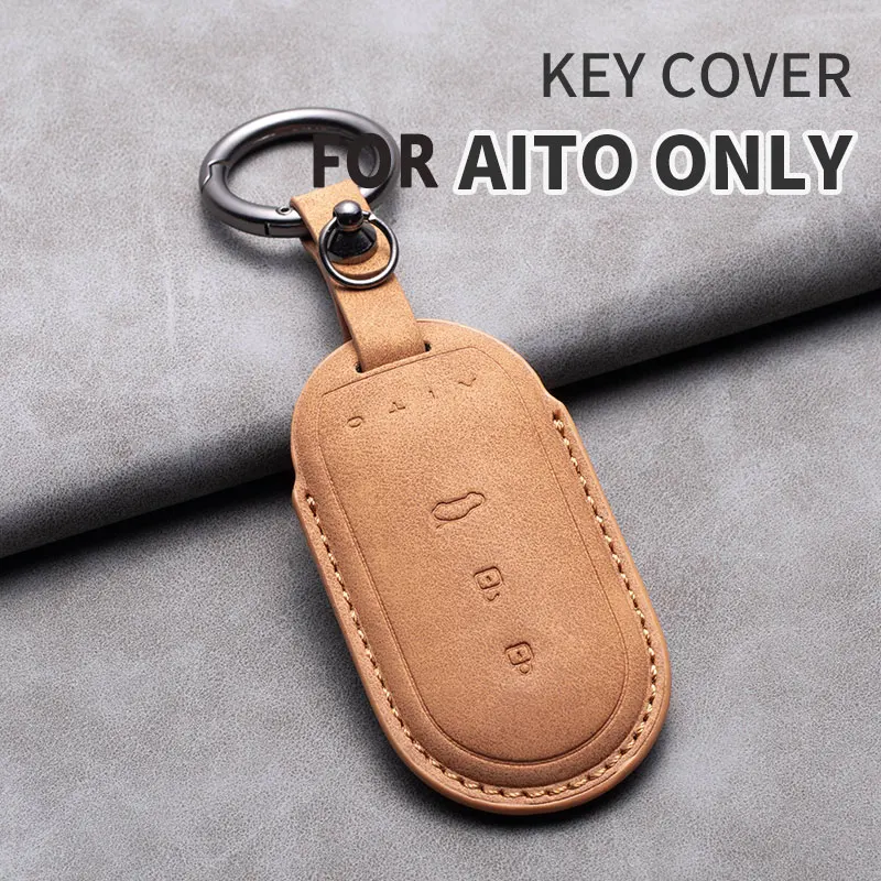 For Aito M5 M7 Leather Car Smart Key Fob Case Cover Keyless Protective Shell Ring Keychain Auto Accessories