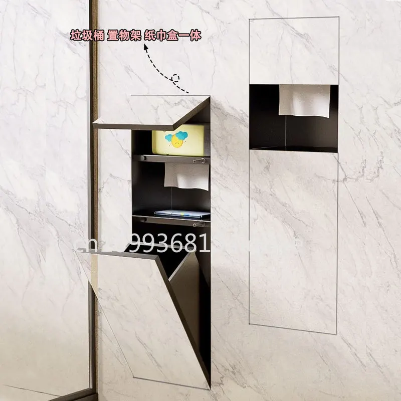 Hidden stainless steel niche toilet toilet rack trash can embedded toilet edge