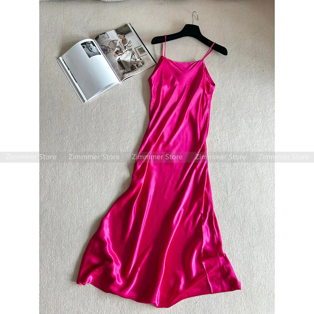 

Senior sense of temperament V-neck backless glossy halter dress 2024 summer seaside Slim sexy long skirt