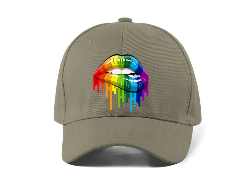 Rainbow Pride Lips LGBTQ Unisex DTF Printed Logo Baseball Cap Dad Hat Sport Cap