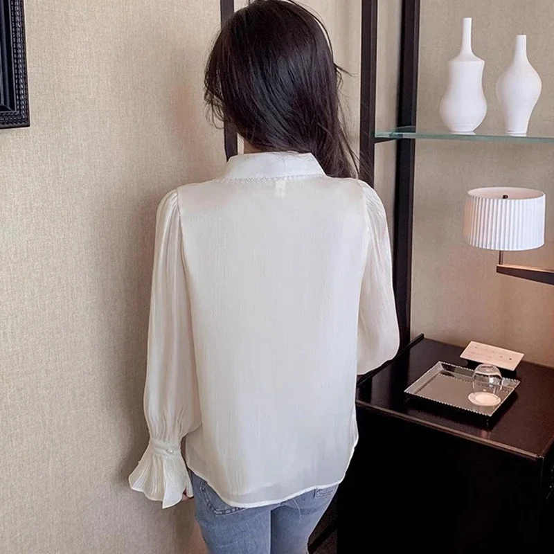 Elegant Flared Sleeve White Shirts Women Autumn Korean Fashion Clothing Streetwear Blusas Mujer Winter Ladies Tops and Blouses