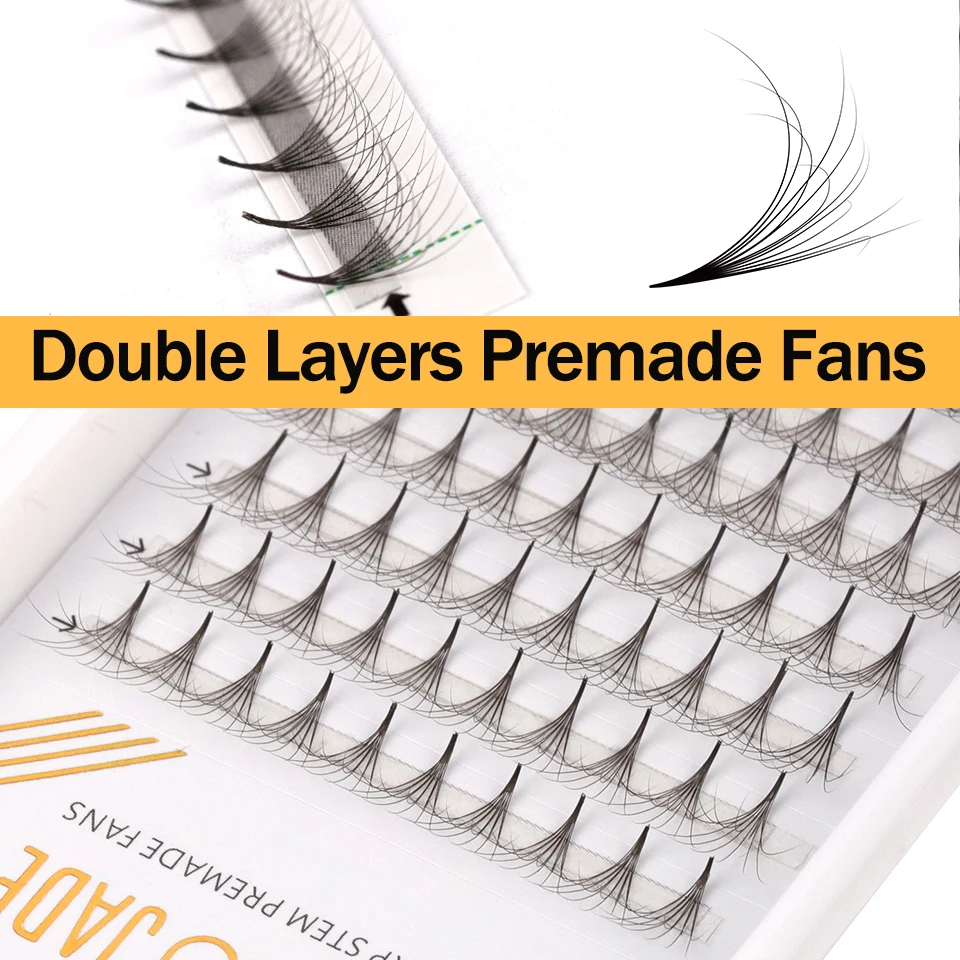 

Double Layers Premade Fans Pointy Base Lash New Design Fluffy 3D Faux Lash Sharp Stem Double Layer Russian Volume Lash Extension