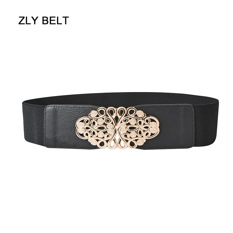 ZLY 2022 New Fashion Belt Waistband Women Adjustable Palace Vintage Pattern Decoration Elastic Cover Black Versatile Wide Belt