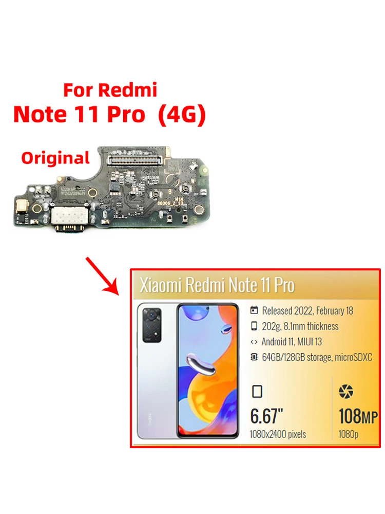 Original For xiaomi redmi note 11 pro 4G Dock Connector USB Charger Charging Port Flex Cable Board Replacement