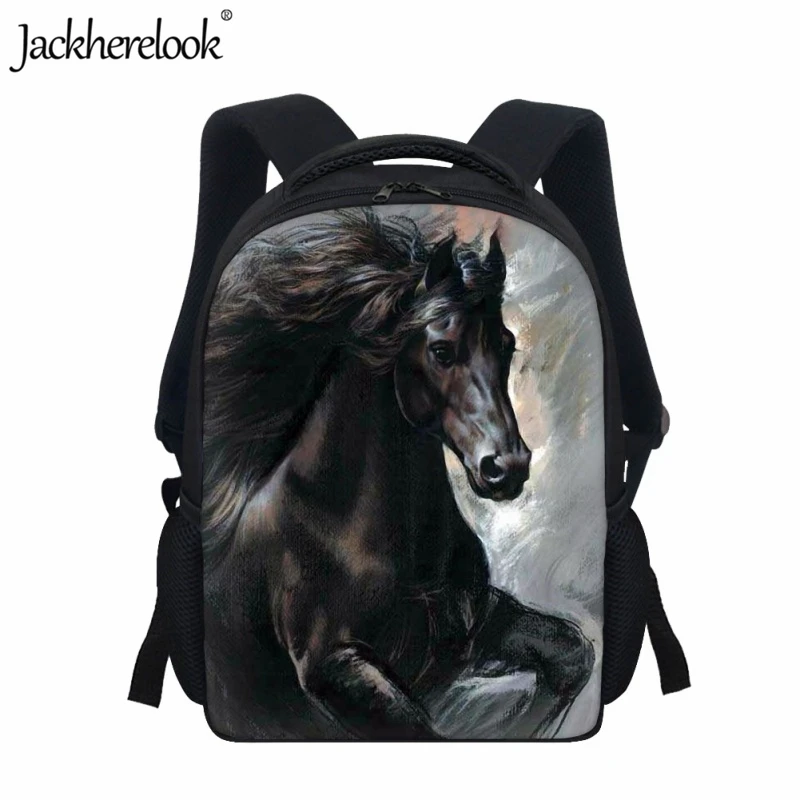 Jackherelook-mochila escolar de moda para niños, mochila práctica con estampado 3D de animales, diseño de caballo artístico