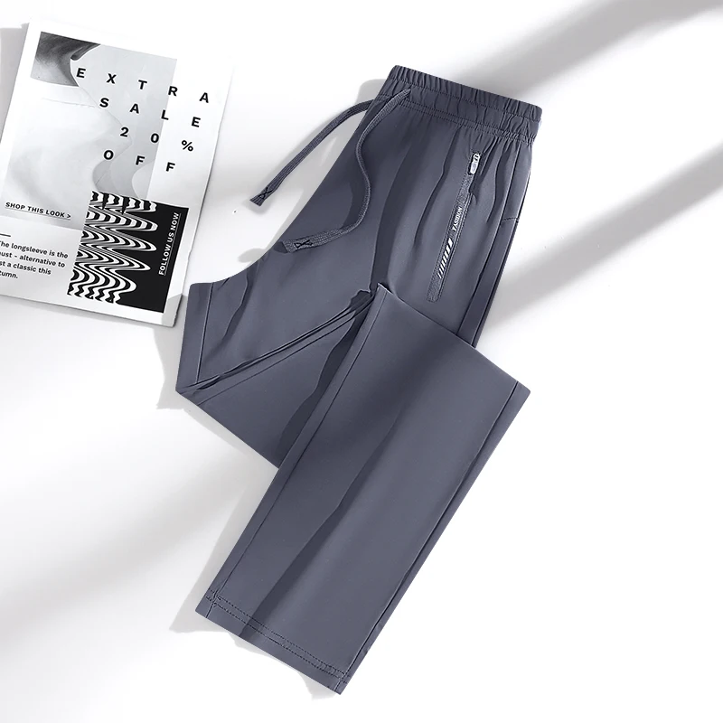 

New Unisex Loose Quick-Dry Pants Stretchy Ice Silk Cool and Comfortable Casual Men's Sports Pants with Elastic Waist Drawstring