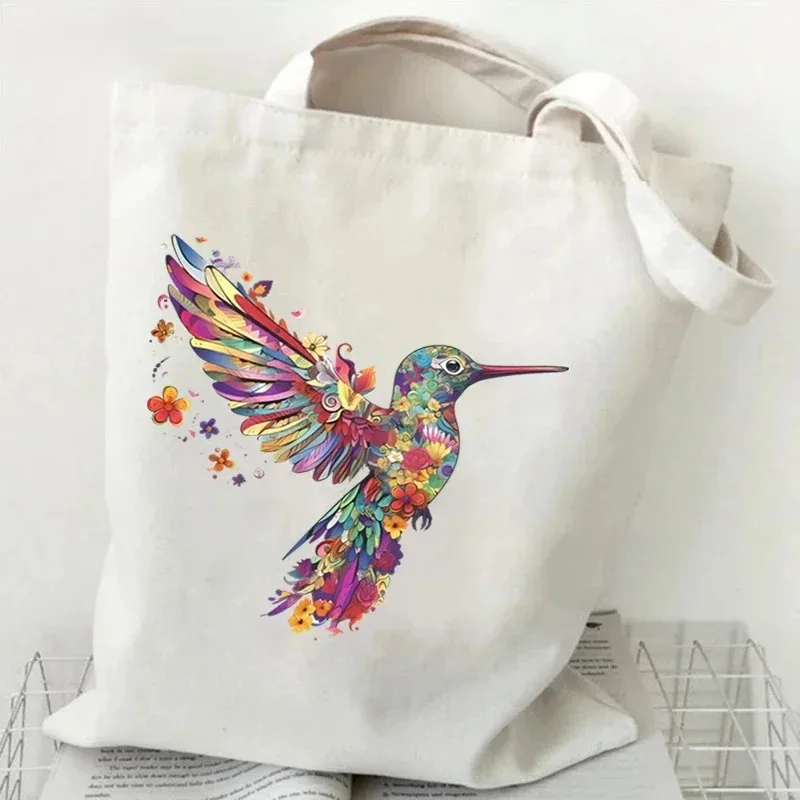Floral Hummingbird Women's Fashion Shoulder Bag Animal Bird Lover Student Tote Bag 2025 New Canvas Trendy Lady Commuter Handbag