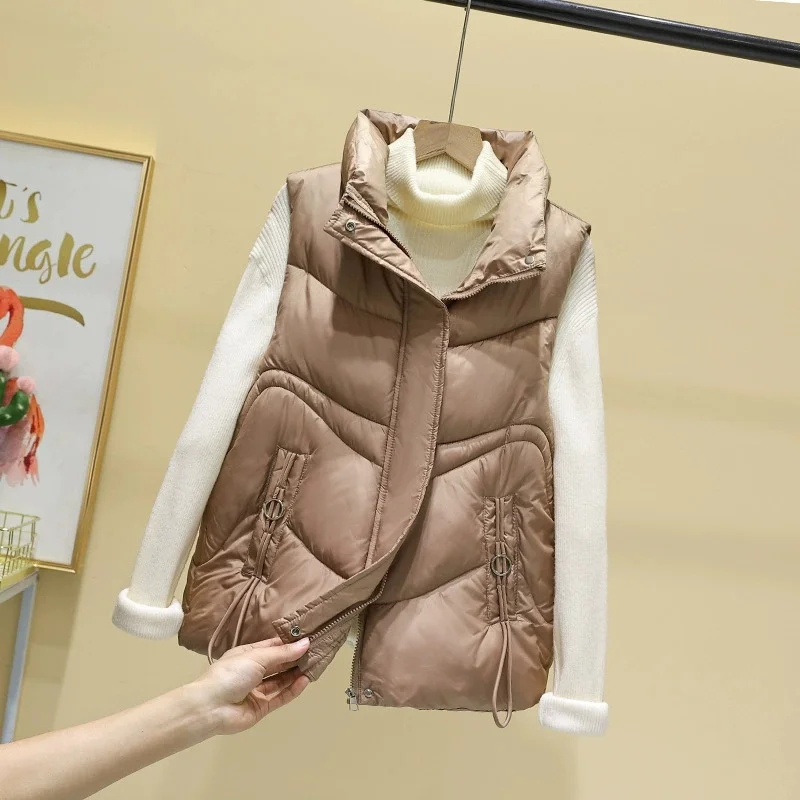 2025년 신상 여성용 겨울 슬리브리스 다운 베스트, 오리털 푸퍼 조끼, 초경량 방풍 아우터 여성용 질레