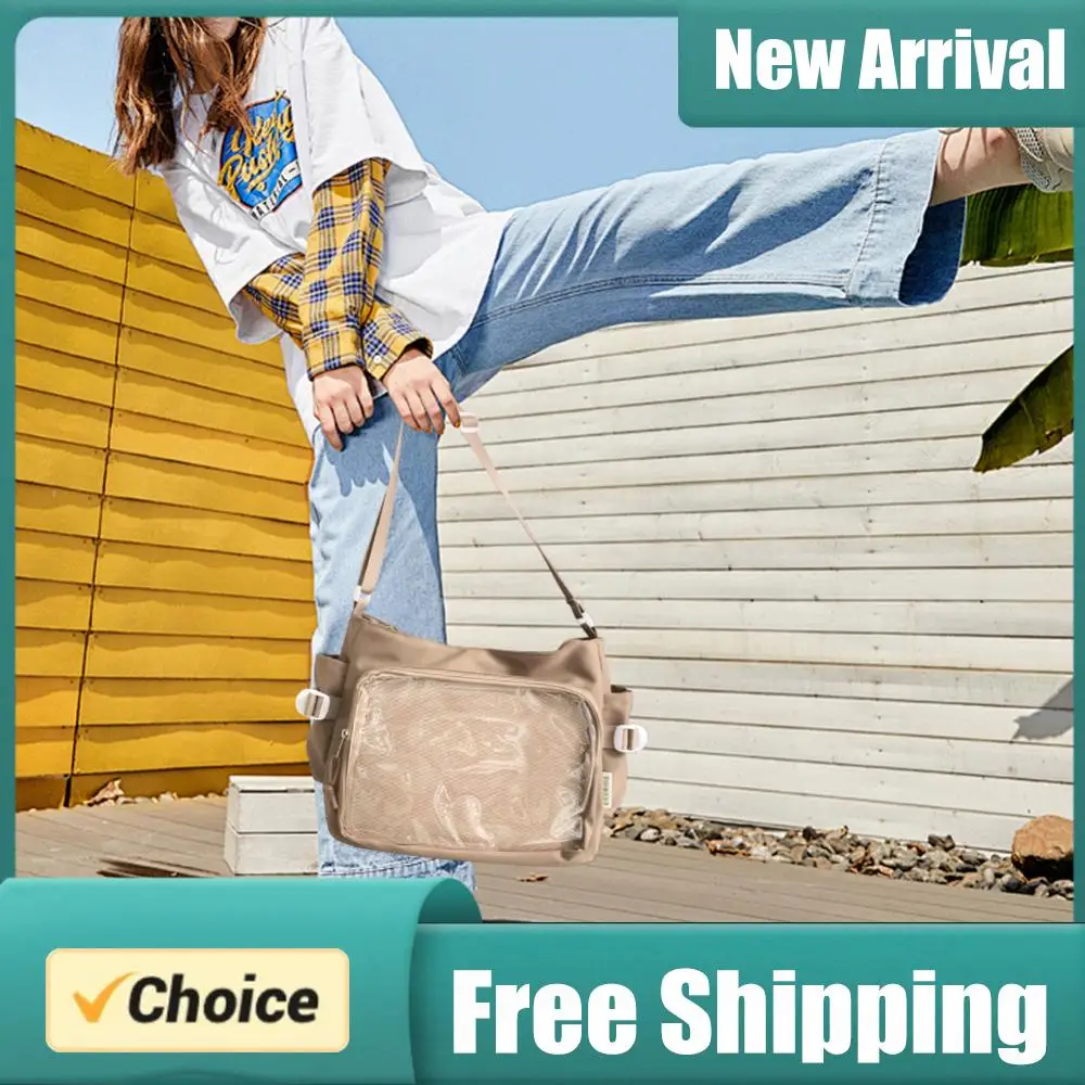 

Women Ita Bag Japanese Style Shoulder Purse with Clear Window Fashion Shoulder Bag Multi-pockets Adjustable Strap Chic Hobo Bag