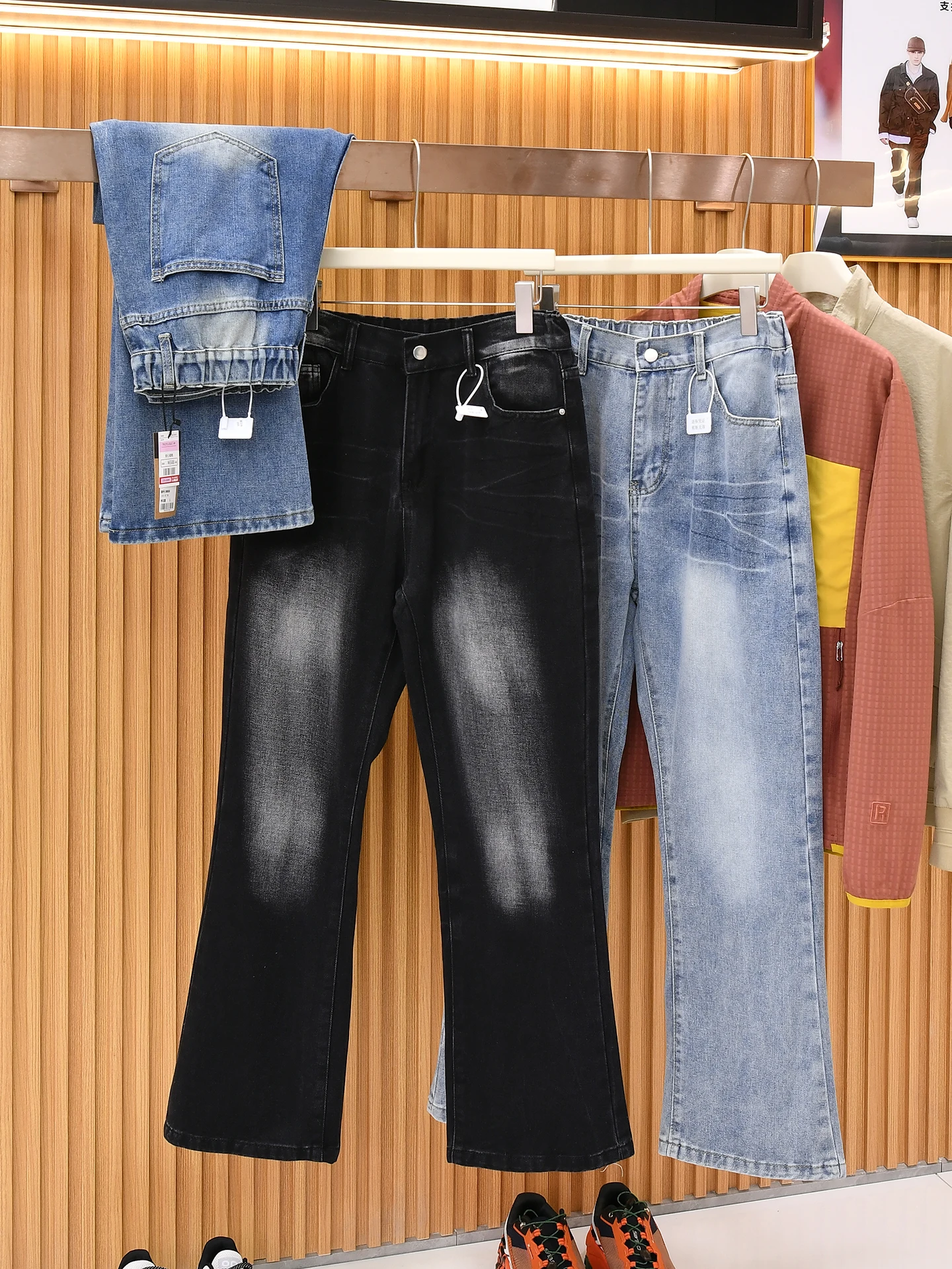 

Fashionable Casual Men's Bell Bottom Jeans Washed Craft Distressed Spring Season Breathable Standard Fit Jeans Cotton Polyest...