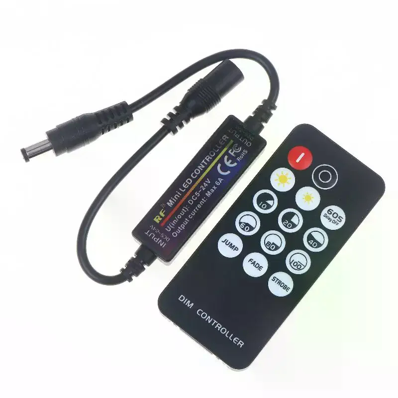 1 Set Mini RF Wireless 14Keys 2.4G Remote Control DC12V LED Dimmer 24V 5V 6A For 2835 5050 Single Color LED Strip Lights Dimmer