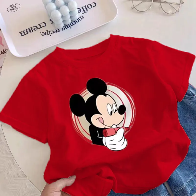 2025 ملابس الأطفال الصيفية الكرتون ميكي الفتيان والفتيات موضة قصيرة الأكمام تي شيرت الأطفال ملابس الطفل نصف كم #5