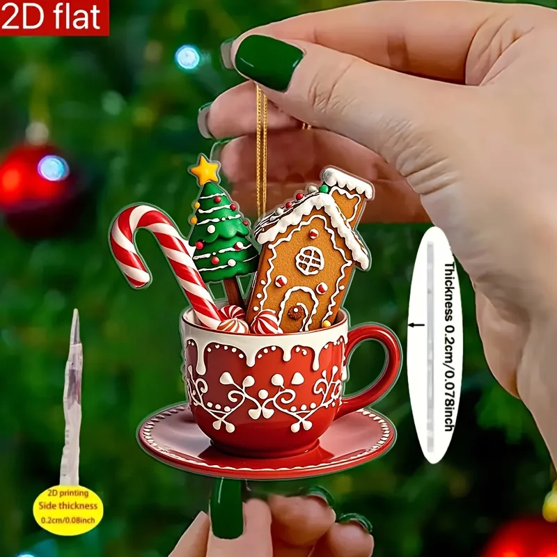 3pcs 2D Flat Acrylic Christmas Desk Decor with Gingerbread House and Candy Cane Design Indoor/Outdoor Home Office Festival Decor
