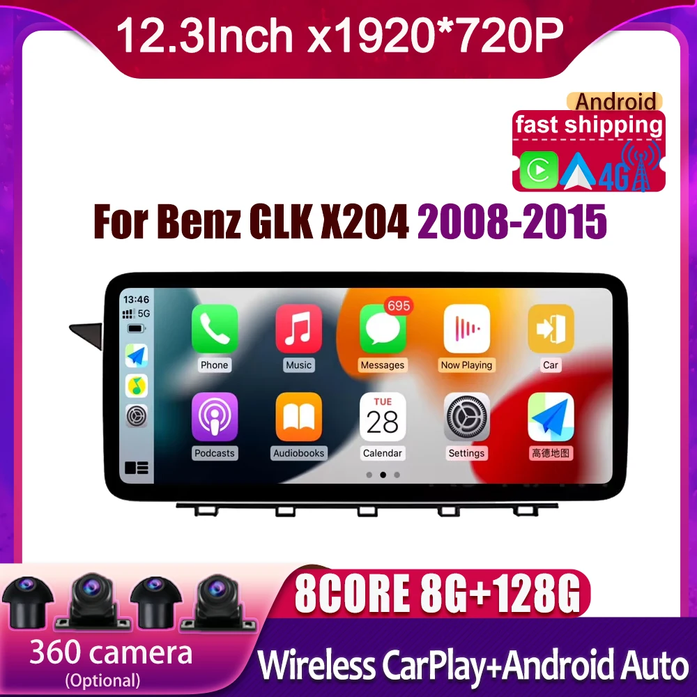 

12.3 Inch For Benz GLK X204 2008-2015 Android 14 Touch Screen Car Accessories Carplay Monitors Stereo Radio Multimedia Player