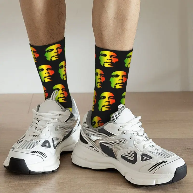 Custom Cute Jamaica Singer Reggae Rock Bob Marley Socks Men Women Warm 3D Printed Sports Basketball Socks