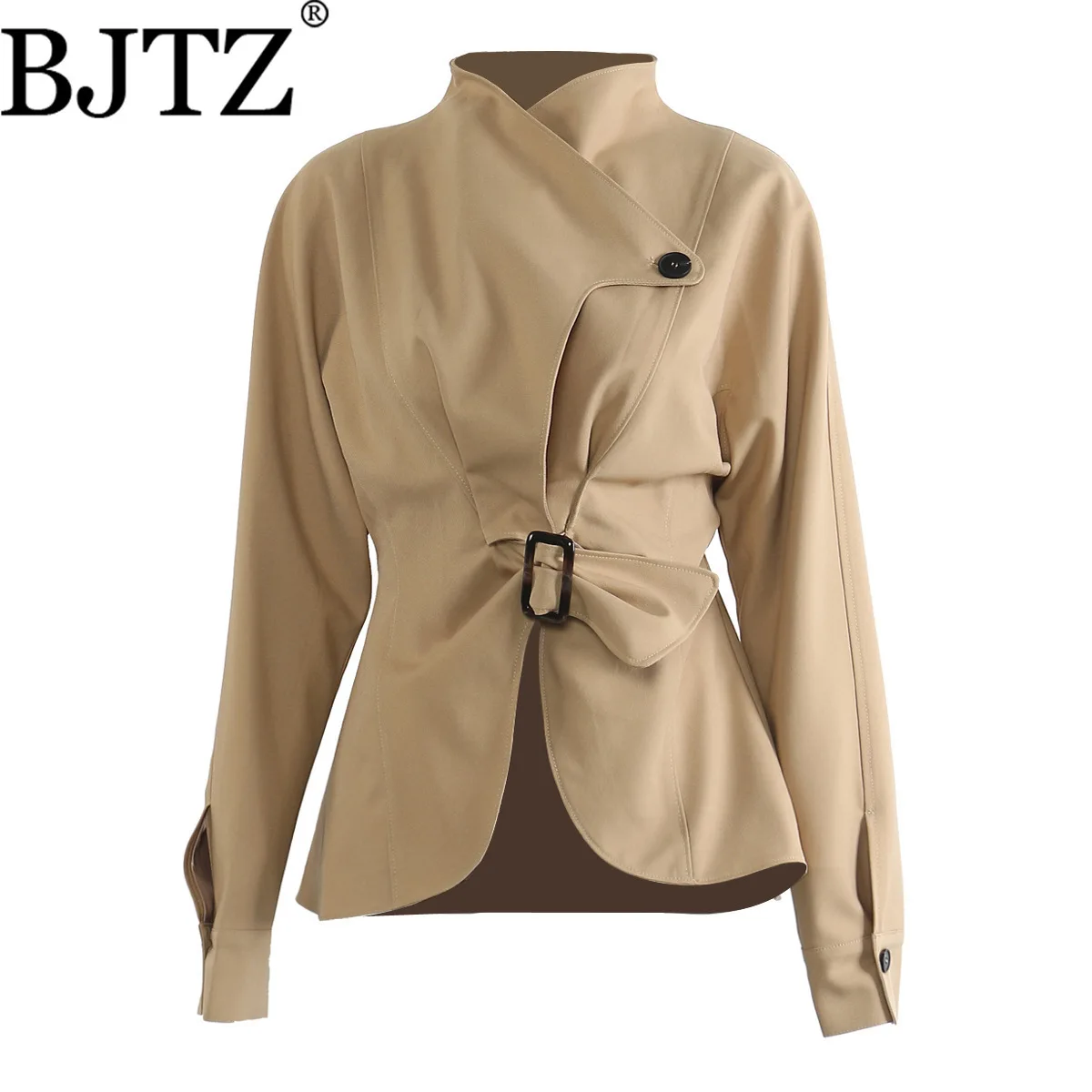 

BJTZ 2025 Новая женская асимметричная куртка с рюшами и утягивающей завязкой на талии, весенне-осенняя модная блузка