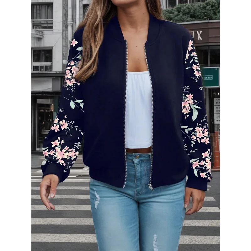 زائد حجم المرأة الجديدة سحاب أكمام طويلة مطبوعة سترة معطف أزياء أنيقة عارضة سترة رياضية الملابس النسائية