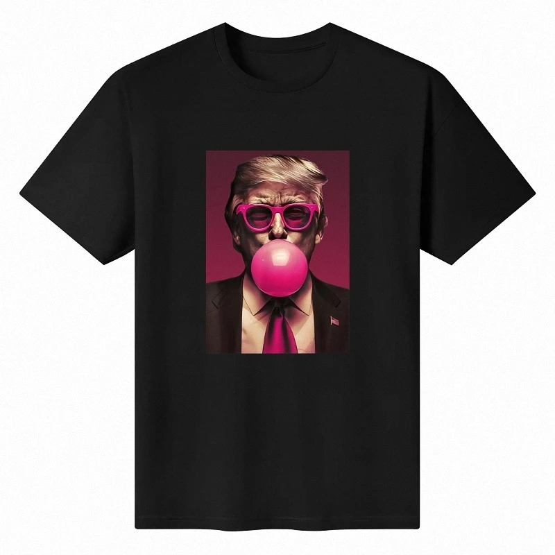 Trump Bubblegum Tshirt Funny Pop Design 100 Percent Cotton Comfortable Casual Wear For Humor Enthusiasts Black Graphic For Men