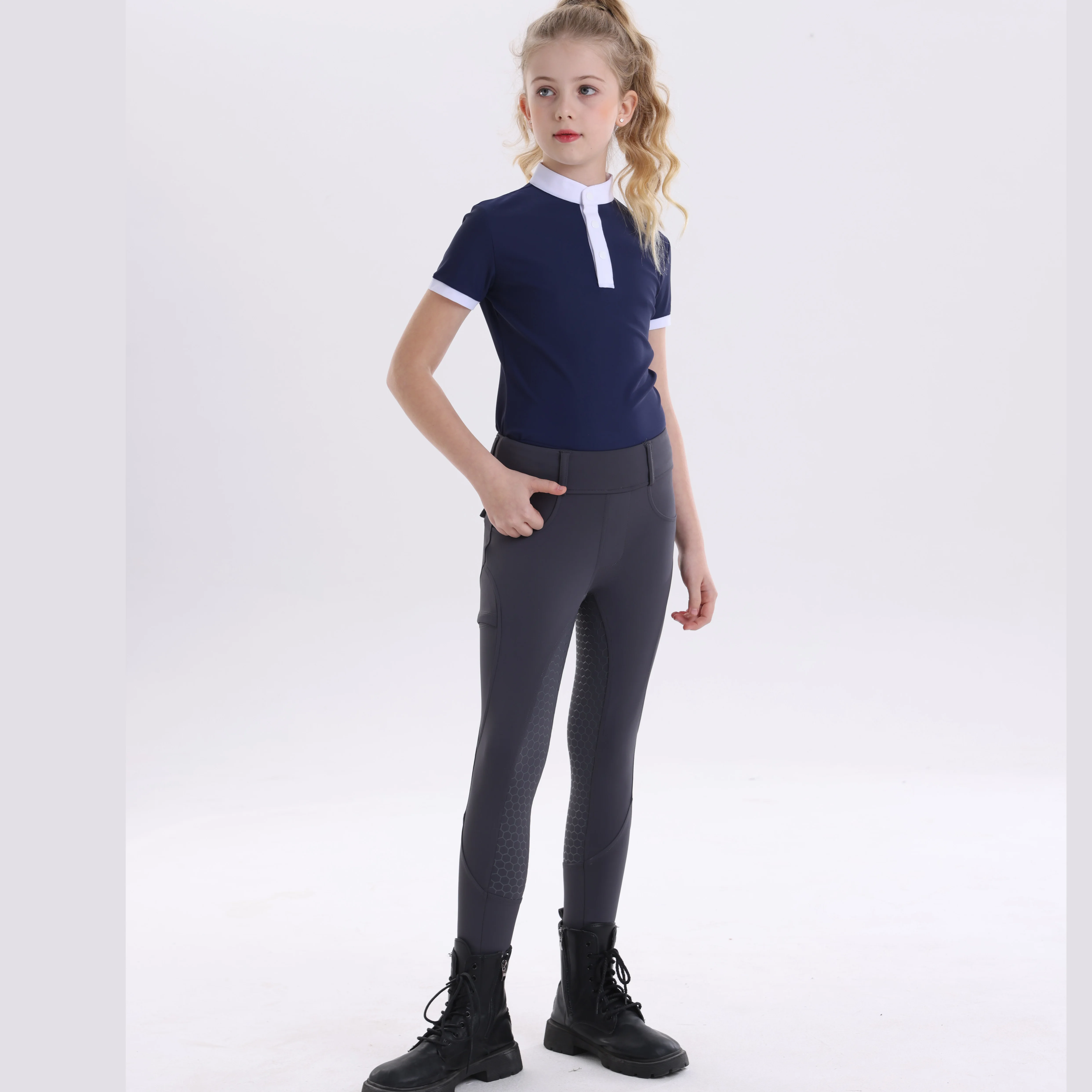 Summer children's equestrian pants high elasticity knitted children's horse riding pants full silicone