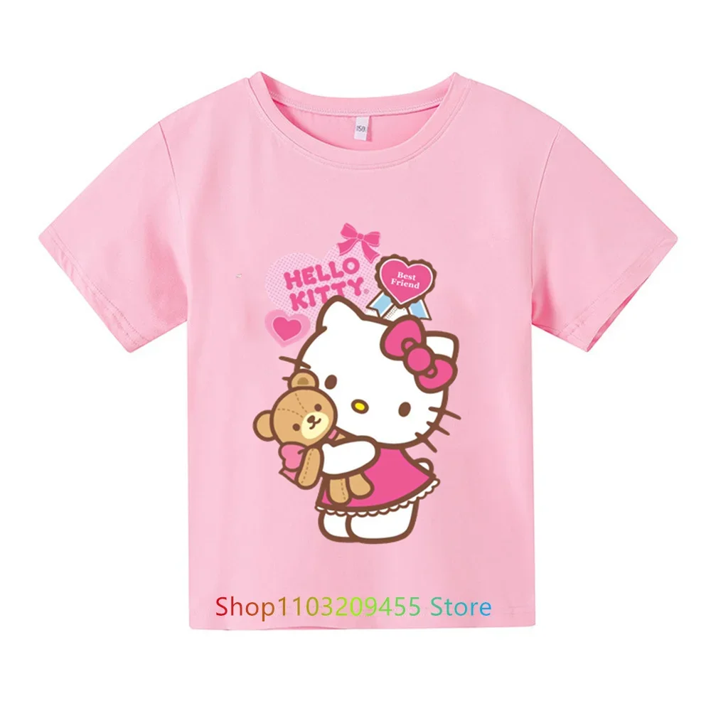 Hello Kitty T-shirt Boys Girls Kids Clothing Girls Clothing Tops Short sleeves Sports fashion short sleeves for ages 3-14