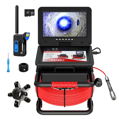10.1" 1080P IPS Sewer Camera, 23mm DVR 16GB Endescope Camera with 512Hz Locator, Auto Leveling Drain Inspection Camera 4500mAh