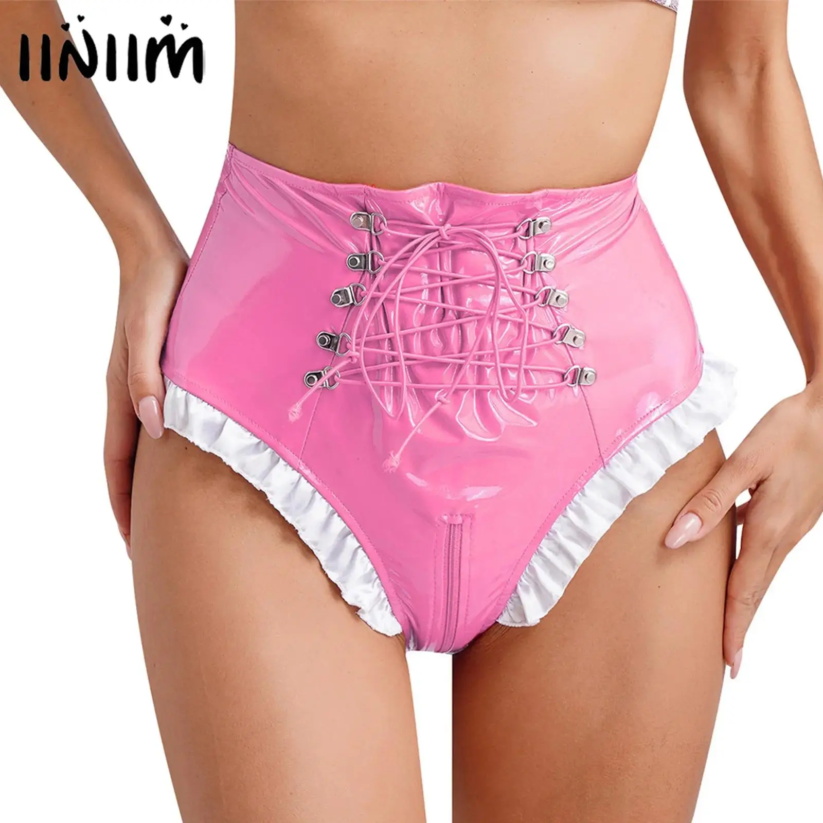 

Women's Latex Briefs Glossy PVC Leather High Waist Lace-up Knickers Panties Shorts Pole Dance Bar Club Sissy Maid Costume
