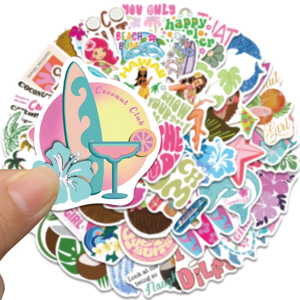 50pcs Pink Coconut Girl Stickers Aesthetic Graffiti Decals For Kids Laptop Luggage Skateboard Scrapbook Diary Sticker