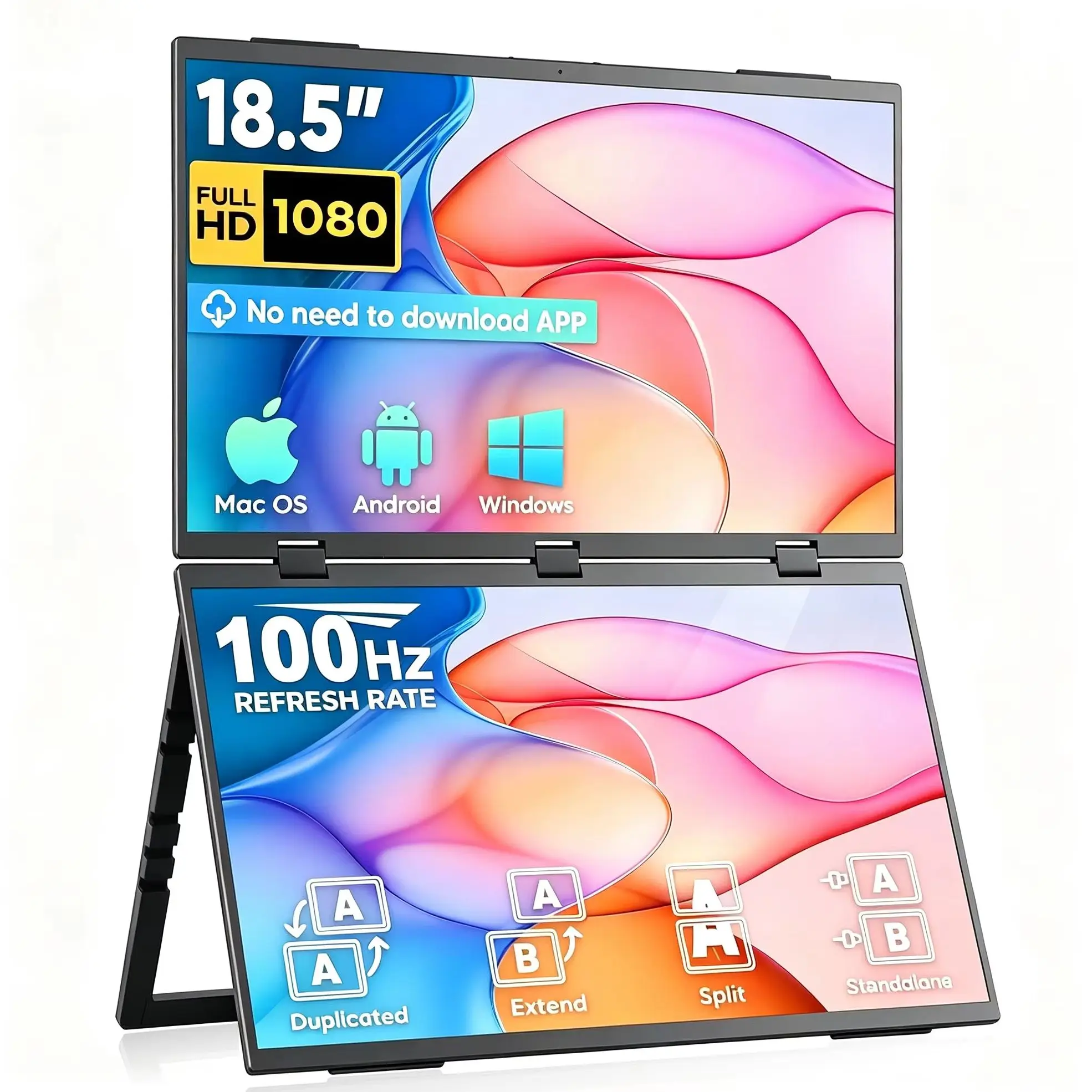 18.5 Inch 100Hz Dual Portable Monitor 100%sRGB FHD 1920*1080 IPS VESA for Laptop PC TV XBox PS4/5 Switch Desktop Game Consoles