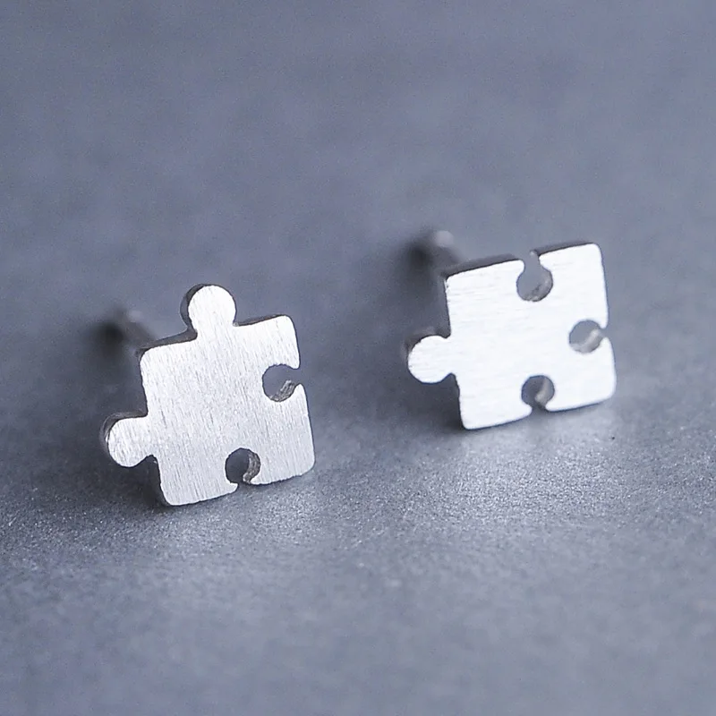 

New Trendy Funny Puzzle Frosted Ear Studs 925 Silver Color Novelty Personalized Design Small Earring Fashion Party Daily Jewelry