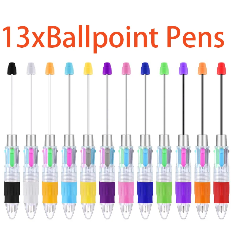 

13 Pcs Multicolor Beadable Pens 4 in 1 Colored Beads Pen Retractable Ballpoint Pens for DIY Making Kit Students School Supplies