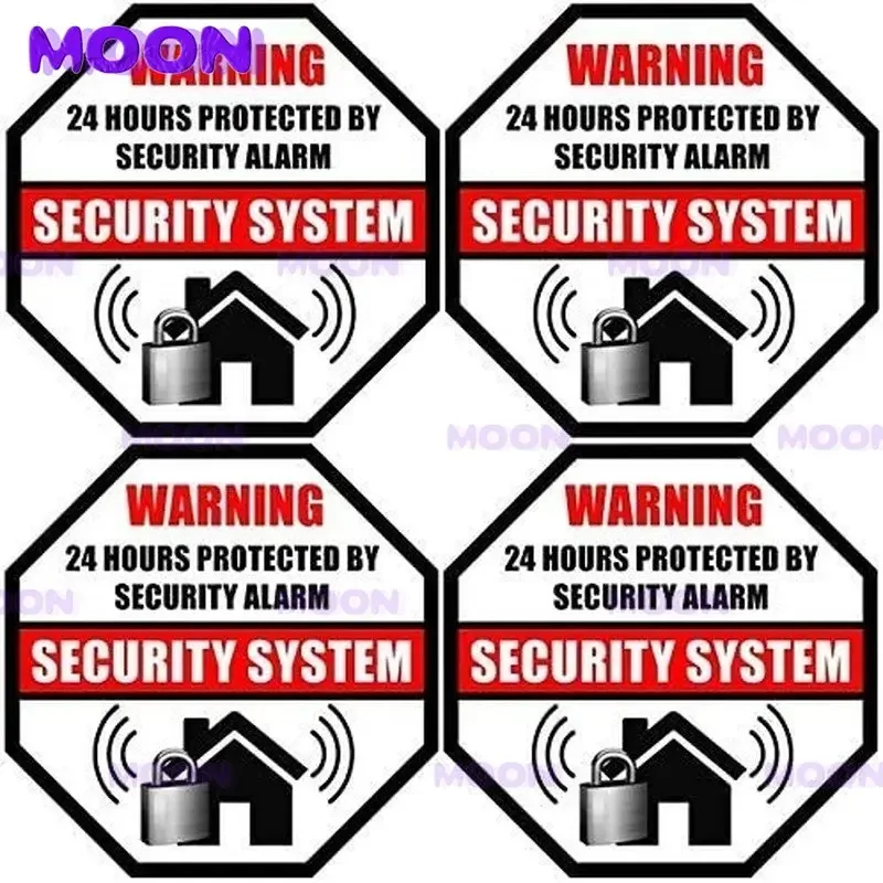 

Warning Stickers 4PCs 24 Hour Protected By Security Burglar Alarm System Stickers PVC Waterproof Decals Car Styling Decoration